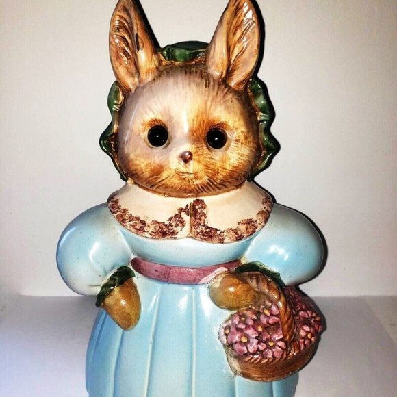 1980s Cookie Jar Easter Mrs Rabbit With Real Like Eyes - Picture 1 of 9